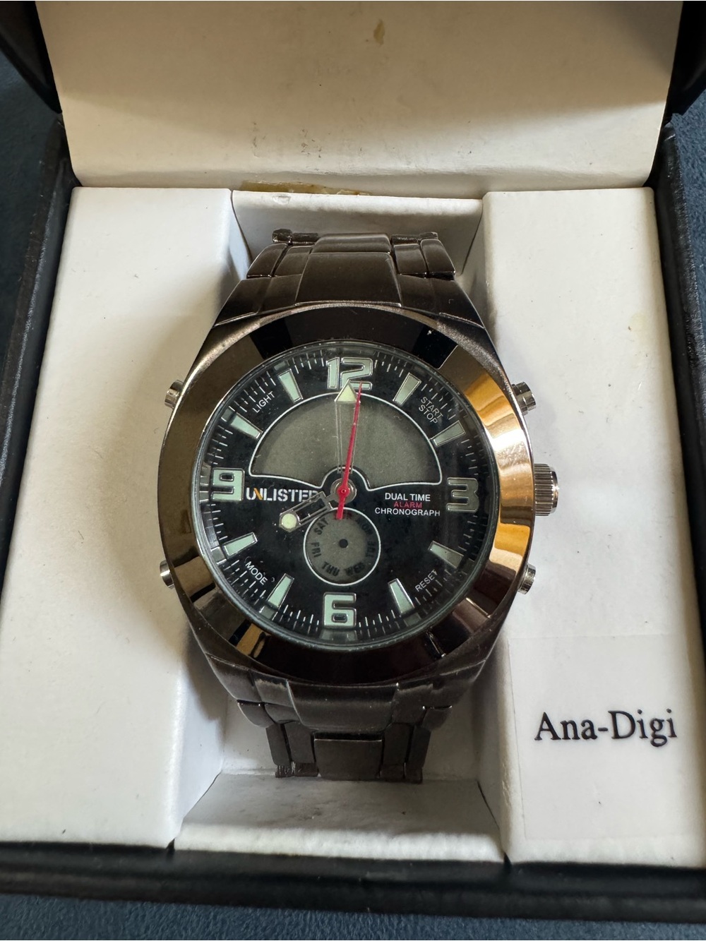 Unlisted Gunmetal and Black Ana-Digi Chronograph Watch